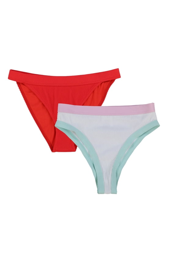 Womens Bikini Bottoms High Cut Rise Swimsuit Cheeky Ribbed Xs S M L New Nwt