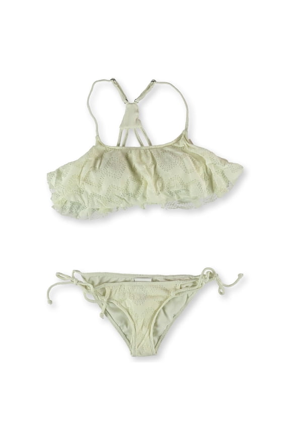 Womens Flutter Tie Side 2 Piece Bikini, Off-White, Small