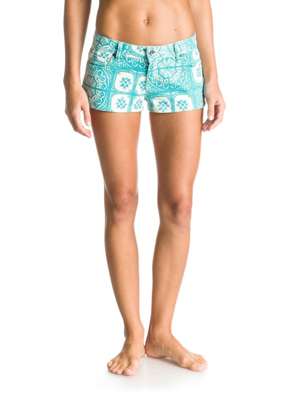 Womens Roxy Forever Print - Denim Shorts Green Baltic Blue 27