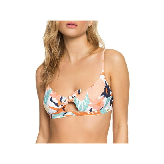 Roxy Womens Juniors Swim The Sea Floral Cut-Out Bikini Swim Top Orange 8