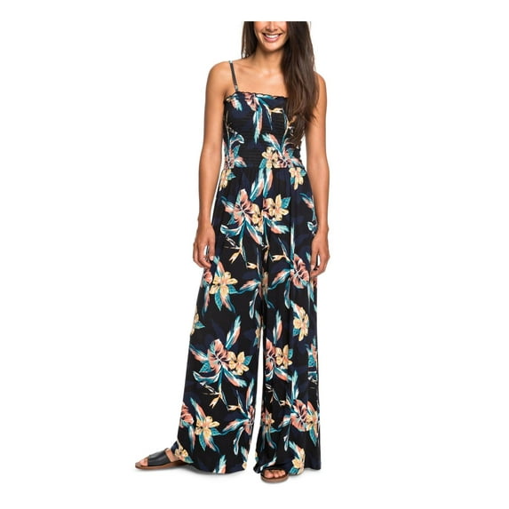 Roxy Womens Smocked Floral Print Jumpsuit