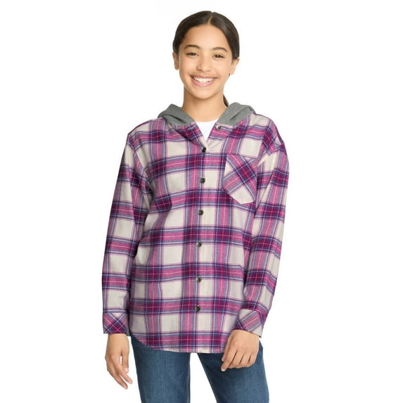 Roxy Youth Girls Flannel Plaid Button Down Hoodie (Purple, M, Female)
