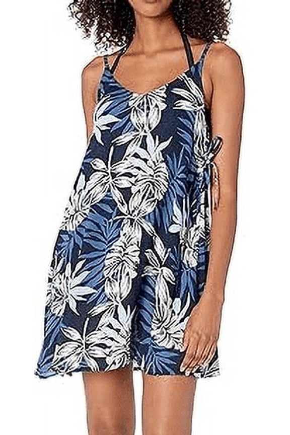 womens Print Beachy Vibes Dress Swimwear Cover Up, Mood Indigo Seaside Tropics, X-Small US