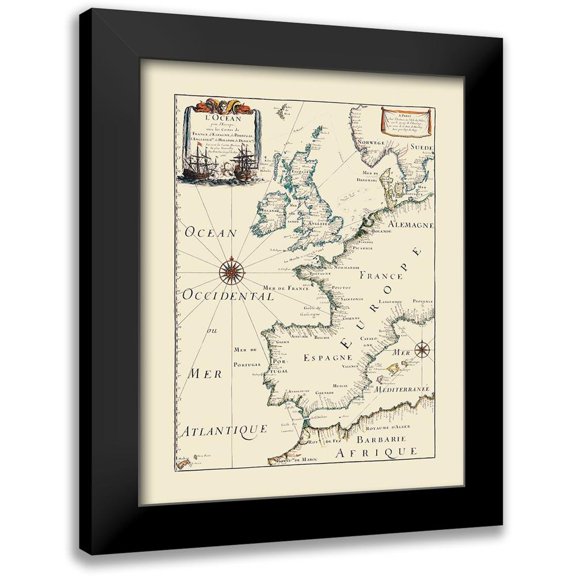 Roy 12x14 Black Modern Framed Museum Art Print Titled - Atlantic Ocean Europe - Roy 1666