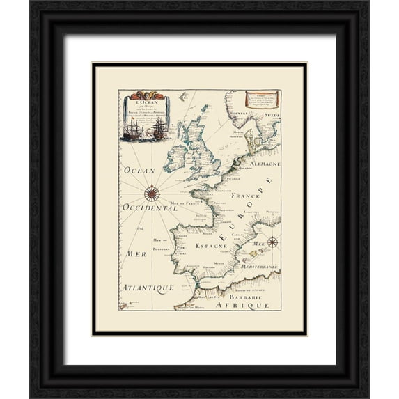 Roy 26x32 Black Ornate Wood Framed with Double Matting Museum Art Print Titled - Atlantic Ocean Europe - Roy 1666