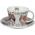 thumbnail image 1 of Roy Kirkham Animal Fashion Ceramic Cat Breakfast Cup/Saucer in White (Set of 2), 1 of 1