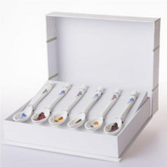 Roy Kirkham Butterfly Garden Traditional Ceramic Teaspoons in White (Set of 6)