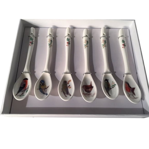 Roy Kirkham Garden Birds Traditional Ceramic Teaspoons in White (Set of 6)