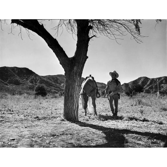 Roy Rogers standing with A Horse in Black and White Photo Print (24 x 30)