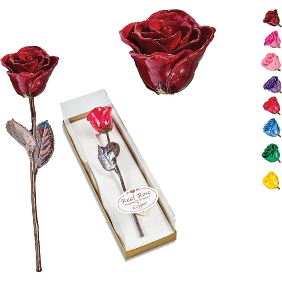 Roy's Burgundy Lacquer Dipped Copper Trimmed Real Rose