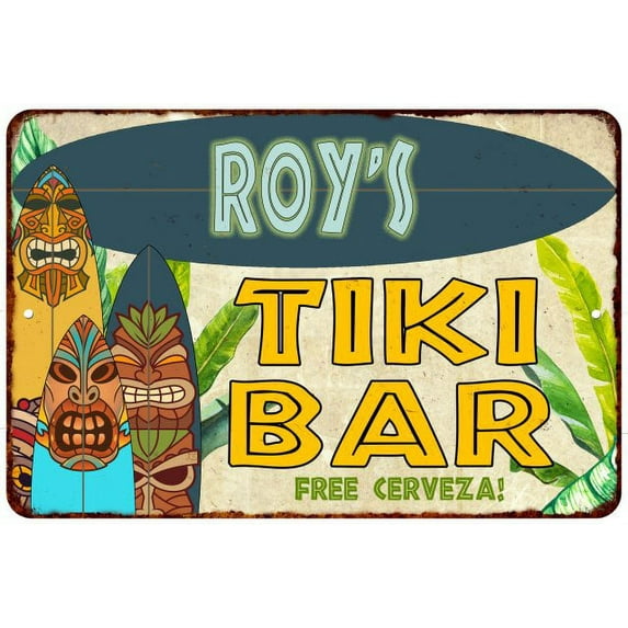 Roy's TIKI BAR Island Sign Metal Wall Decor 8 x 12 High Gloss Metal 208120058420