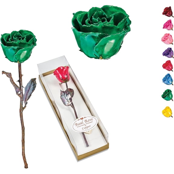 Roy's Turquoise Green Lacquer Dipped Copper Trimmed Real Rose