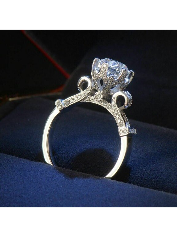Royal 3.00 Ct Round Cut Real Moissanite Engagement Ring In 14k White Gold