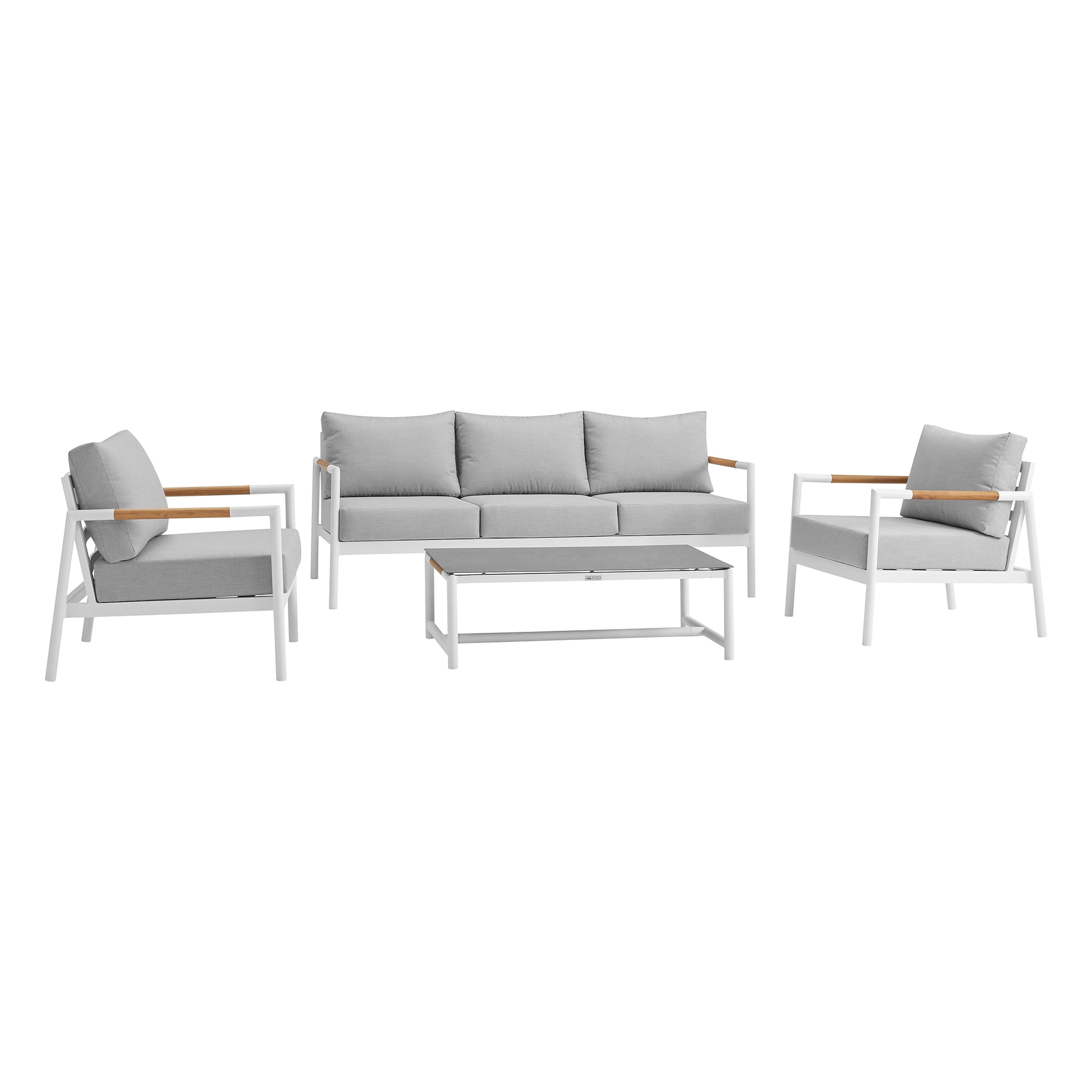 Royal 4 Piece White Aluminum and Teak Outdoor Seating Set with Light