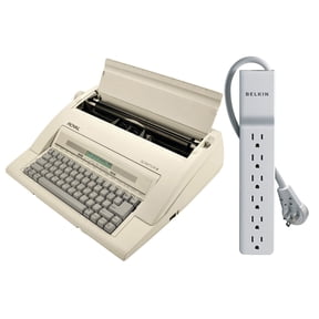Royal 69147T Scriptor II Electronic Typewriter - White + 6-Outlet Surge Protector