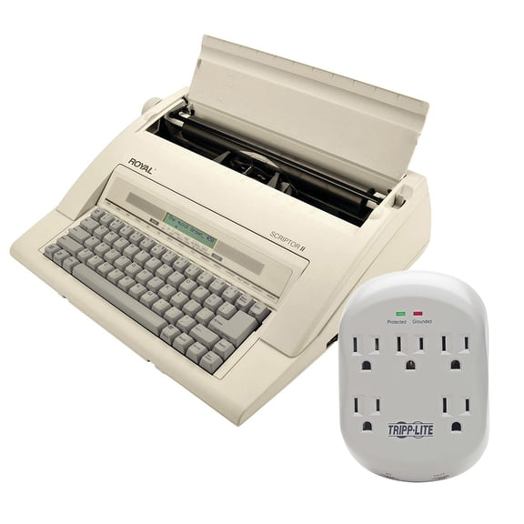 Royal 69147T Scriptor II Electronic Typewriter - White + Tripp Lite 5-Outlet Surge Protector