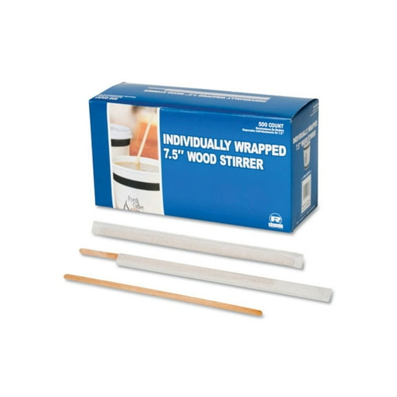 AmerCareRoyal Wood Coffee Stirrers, 7.5", Wrapped, 5,000/Carton