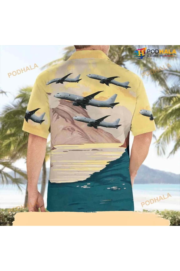 Royal Air Force Boeing P-8a Poseidon Mra Mk1 737-800a Button Up Hawaiian Shirt