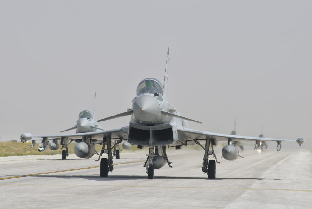 Royal Air Force EF-2000 Typhoon aircraft on the flight line Canvas Art - Giovanni CollaStocktrek Images (18 x 12)