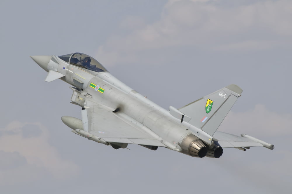 Royal Air Force EF-2000 Typhoon taking off Canvas Art - Giovanni CollaStocktrek Images (17 x 12)