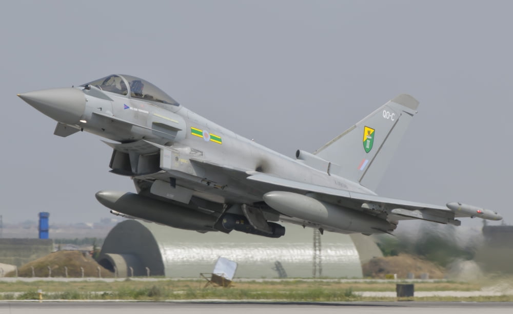 Royal Air Force EF-2000 Typhoon taking off Canvas Art - Giovanni CollaStocktrek Images (18 x 11)