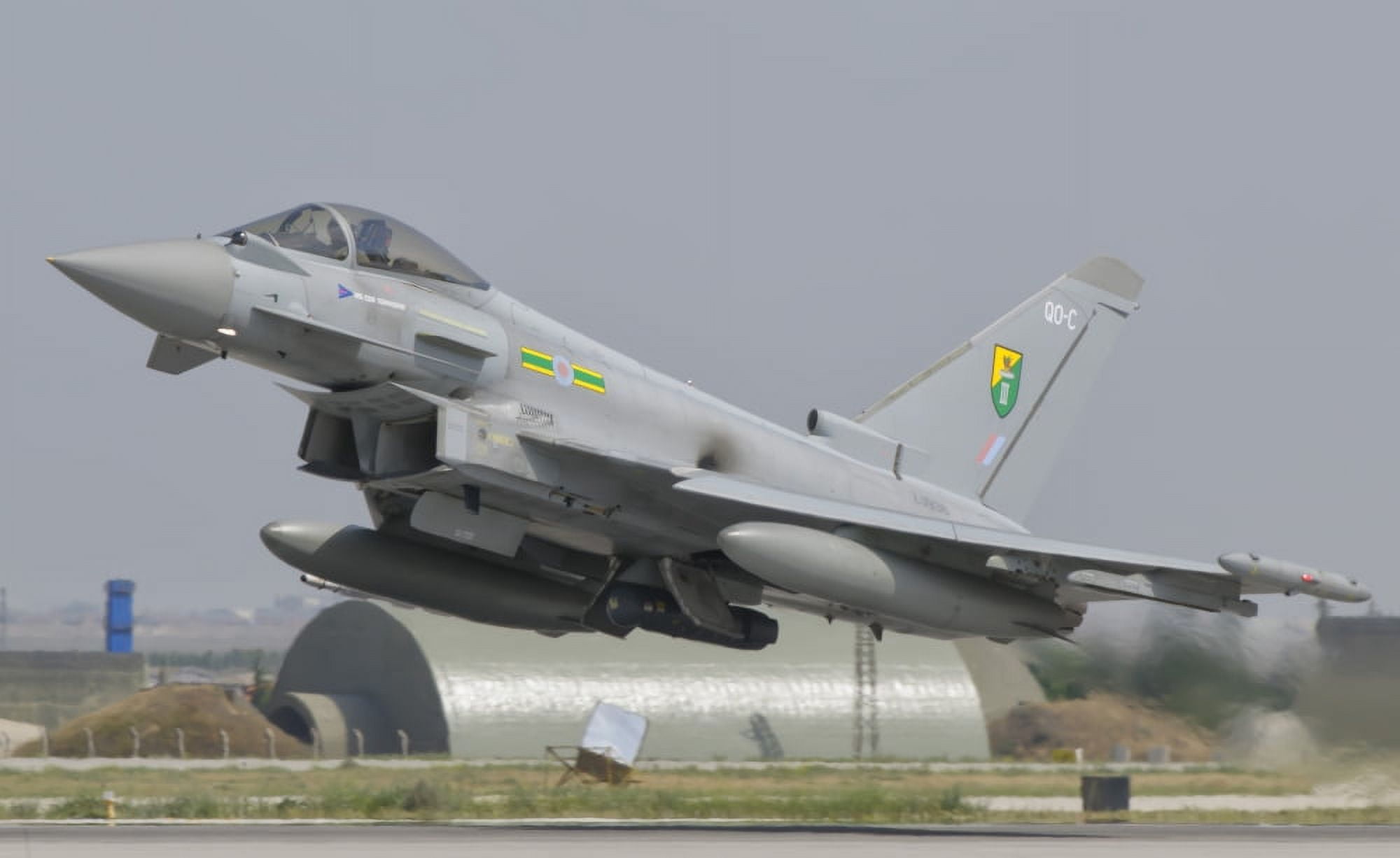 Royal Air Force EF-2000 Typhoon taking off Canvas Art - Giovanni CollaStocktrek Images (36 x 22)