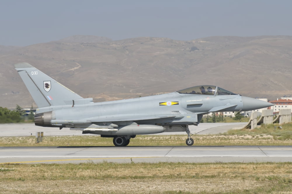 Royal Air Force EF-2000 Typhoon taxiing on the runway Canvas Art - Giovanni CollaStocktrek Images (17 x 12)