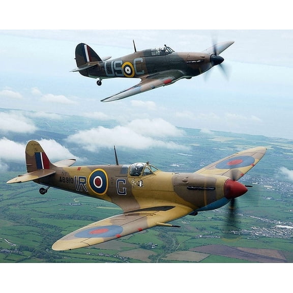 Royal Air Force Spitfire and Hurricane - 12x18 Inch Laminated Aviation Poster - Stunning Detail and Bold Colors