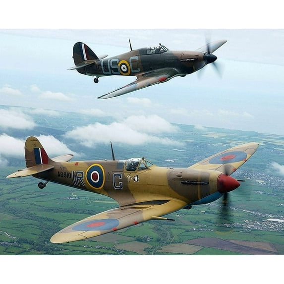 Royal Air Force Spitfire and Hurricane - 24x36 Inch Laminated Aviation Poster - Stunning Detail and Bold Colors