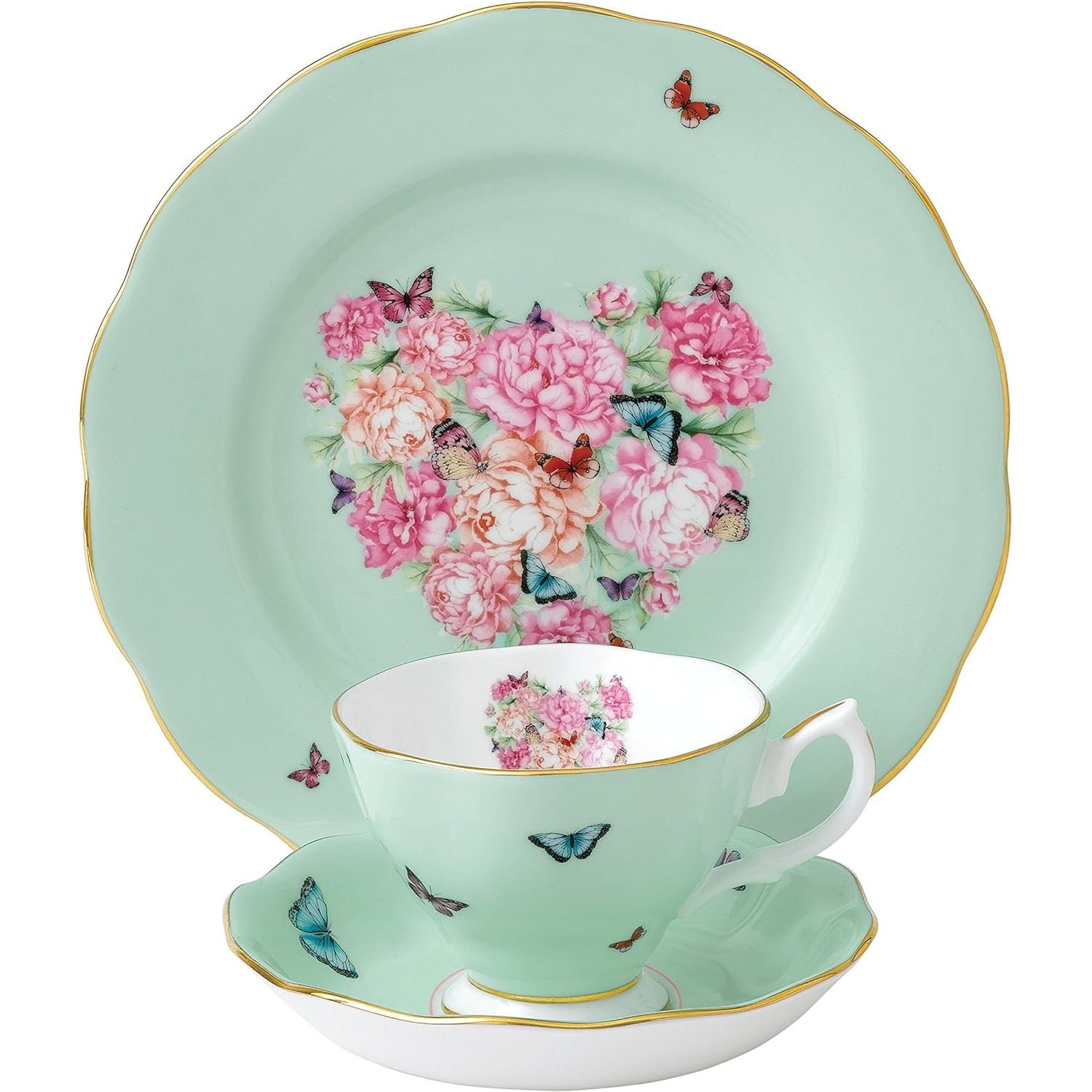 Royal Albert Friendship Blessings 8.9" 3-Piece Teacup & Saucer Sets, Bone China, Multicolor, 2.2 lb
