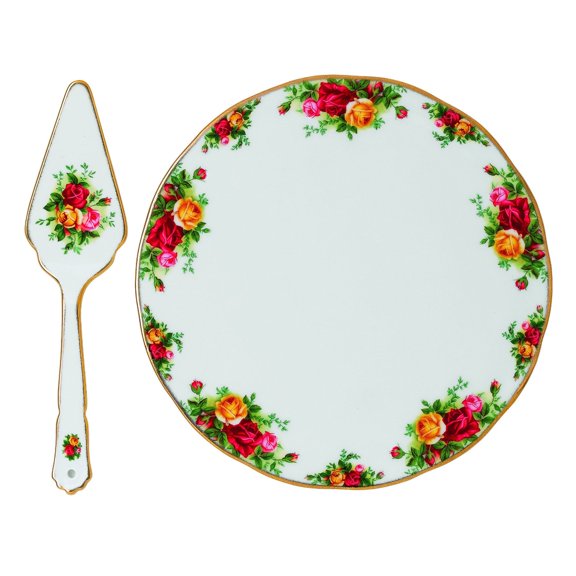 Royal Albert Old Country Roses Cake Plate & Server 2 Piece Set, 11.6 inches, Bone China, Multicolor