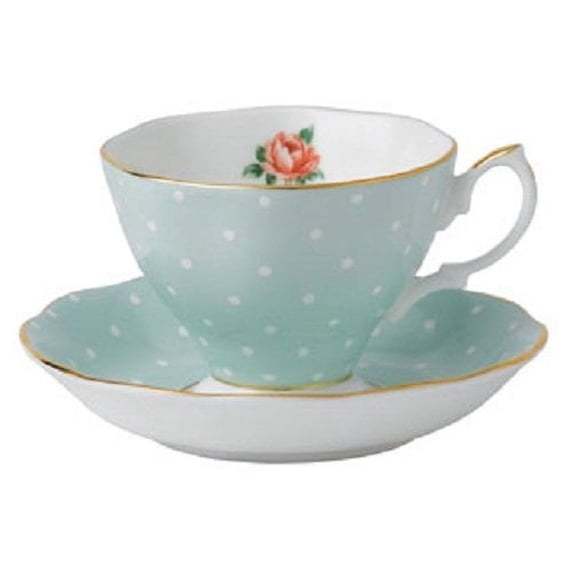 Royal Albert Polka Rose Teacup & Saucer - Vintage Set - Polka Rose Collection - Fine Bone China with Classic Form - Hand Wash Only - Packaged in Gift Box