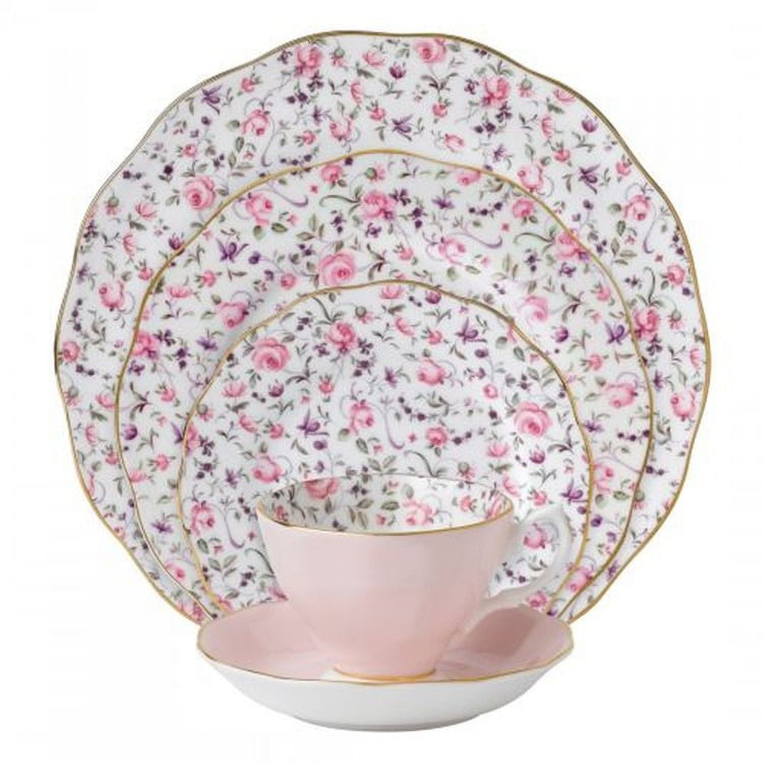 Rose Confetti Floral Porcelain 5-Piece Place Setting with Gold Rim
