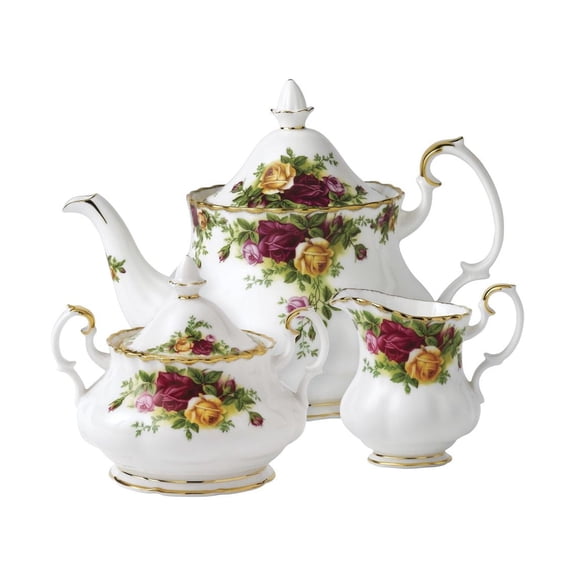 Royal Albert Teapot, Sugar, and Creamer, 3 Piece Set, Bone China, Multicolor - IOLCOR13153