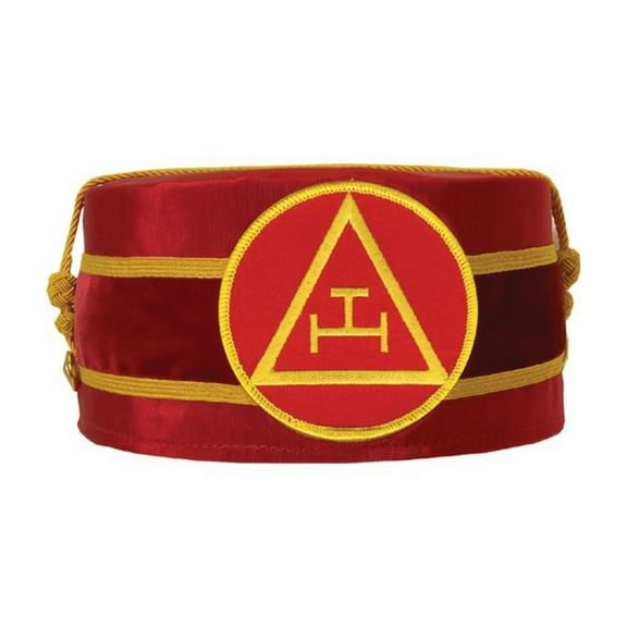 Royal Arch Masonic Crown Cap – Red with Gold Braid & Machine-Embroidered Triple Tau Insignia
