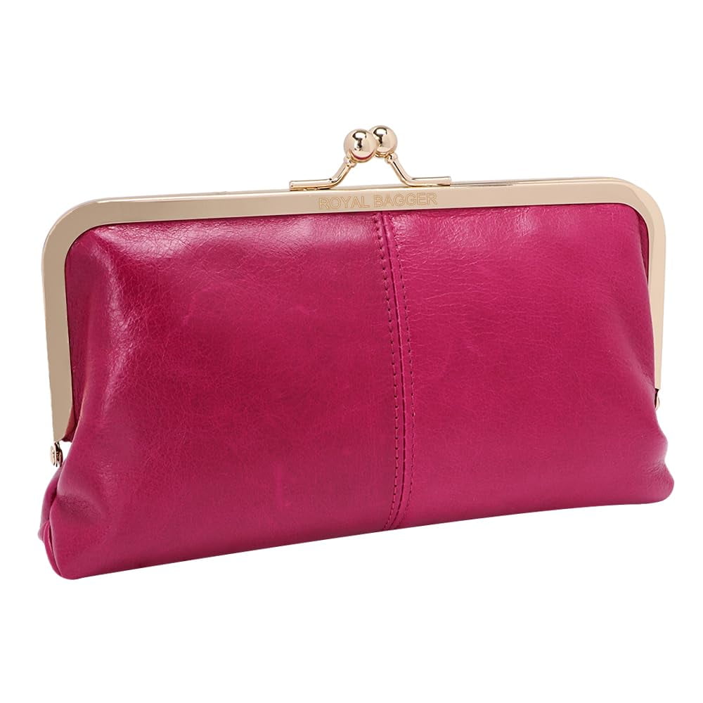 Royal Bagger RFID Clutch Purse For Women - Leather Evening Bag With Kiss Lock, Multi Layer Wallet | Green Pink Design
