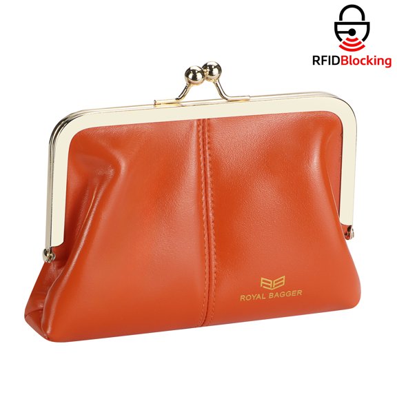 Royal Bagger Fashionable Genuine Leather RFID Blocking Women's Wallet with Kiss Lock, Card Slots and Zipper Coin Pocket 4120