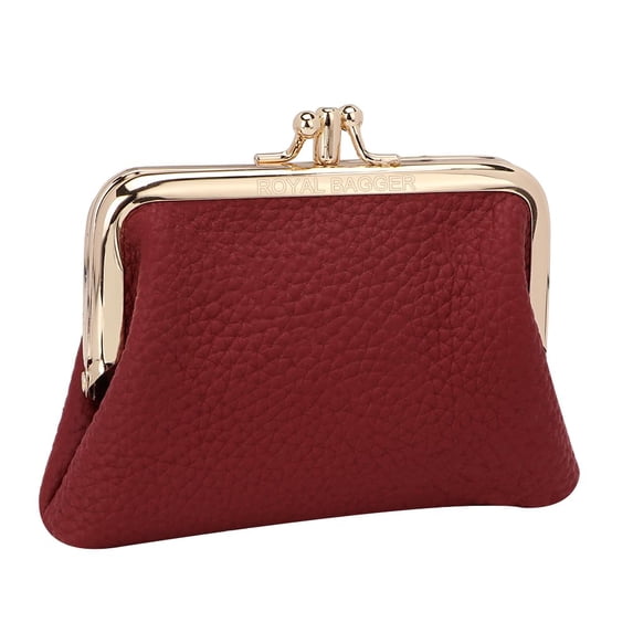 Royal Bagger Genuine Cow Leather Coin Purse: Retro, Compact & Versatile Dual Layer Storage for Women with Kiss Lock Design