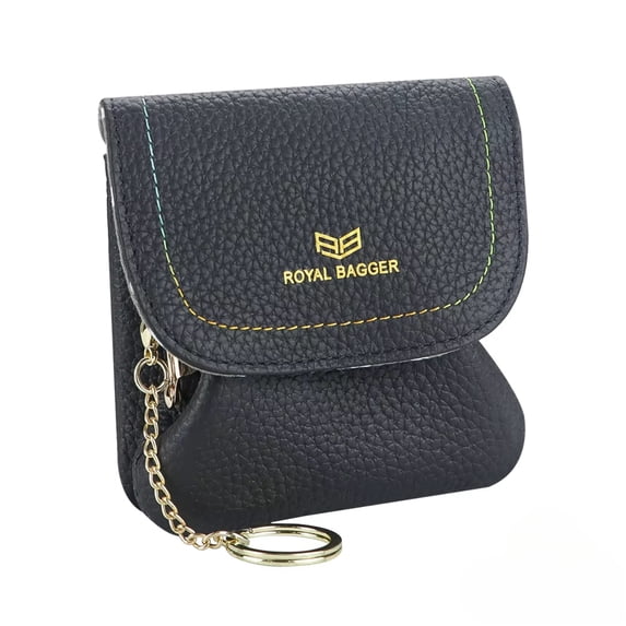Royal Bagger Kiss Lock Coin Purse for Women RFID Simple Card Holder with Removable Keychain Genuine Leather Storage Bag 2622