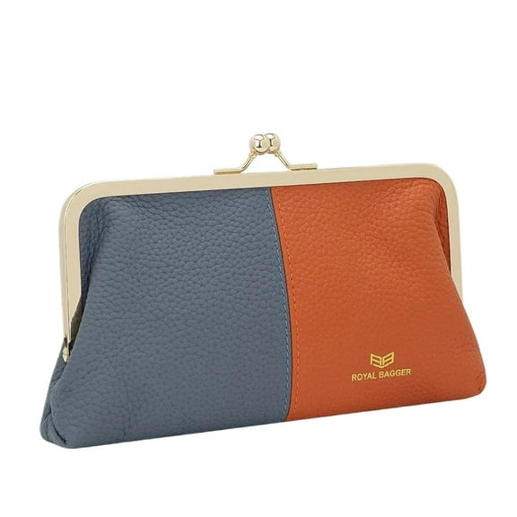 Royal Bagger RFID Blocking Genuine Leather Clutch Purse for Women, Elegant Evening Wallet with Kiss Lock, Phone Holder 2868
