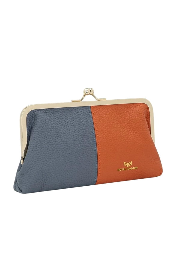 RFID Blocking Genuine Leather Clutch Purse for Women, Elegant Evening Wallet with Kiss Lock, Phone Holder 2868