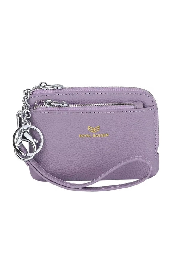 Women's Genuine Leather RFID Coin Purse for Women, Multi-Zipper Clutch Wallet with Keychain & Wristlet 1903