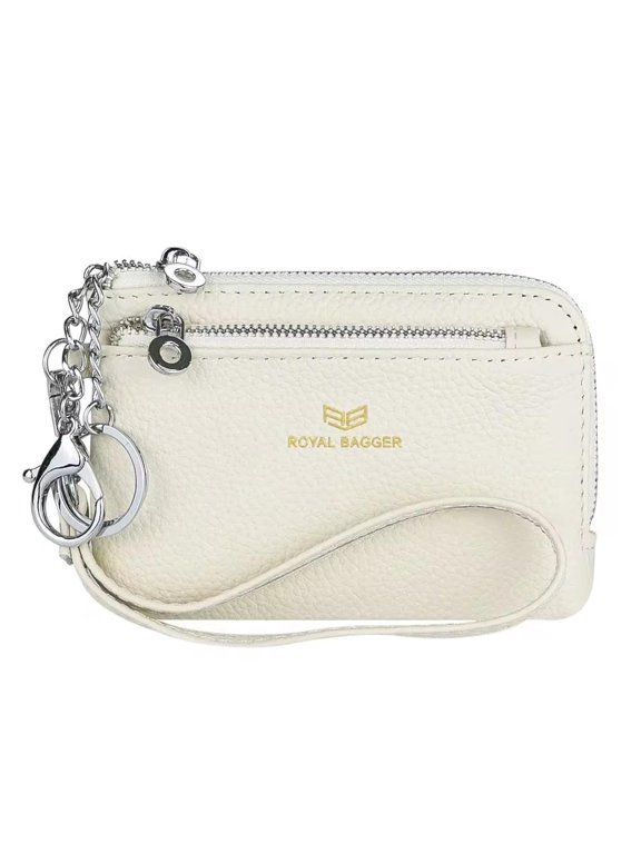 Women's Genuine Leather RFID Coin Purse for Women, Multi-Zipper Clutch Wallet with Keychain & Wristlet 1903