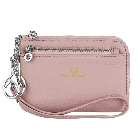 Royal Bagger RFID Coin Purse with Keychain, Genuine Leather Multi Zipper Clutch Wallet, Portable Wristlet Card Holder
