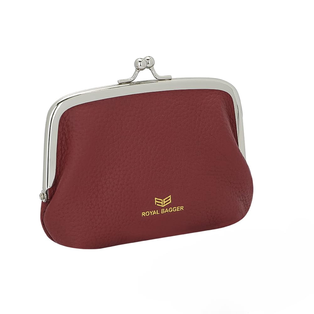 Royal Bagger RFID Blocking Coin Purse - Genuine Cow Leather, Kiss Lock, Card Slots (Black) 4 thumbnail image