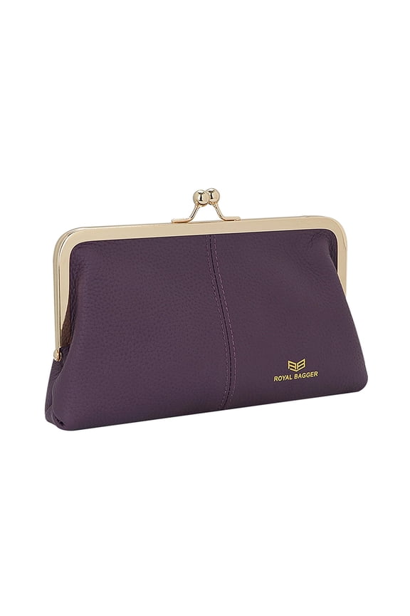 RFID Kiss Lock Wallet, Solid Color Multi-card Slots Card Holder, Genuine Cow Leather Clutch Purses for Women 3468