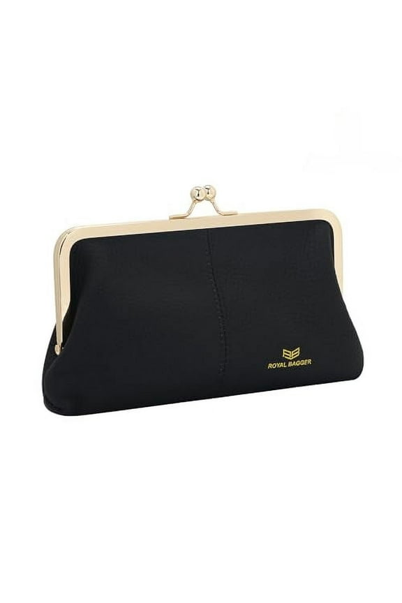 RFID Kiss Lock Wallet, Solid Color Multi-card Slots Card Holder, Genuine Leather Clutch Purses for Women 1468