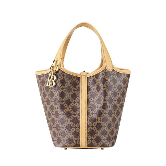 Royal Bagger Signature Coated Canvas & Vegetable-Tanned Cowhide Leather Bucket Bag, Casual Handbag for Women, Tote Bags 4260