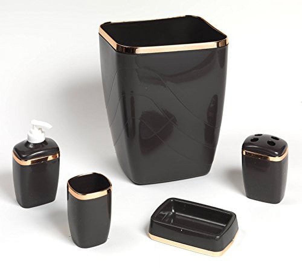 Royal Bath 5Piece Plastic Bath Accessory Set (Brown/Gold)