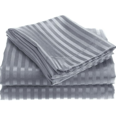 Royal Bath Full Size Bed Sheet Set with Soft Touch Embossed Stripes – Wrinkle Resistant & Machine Washable (Grey)